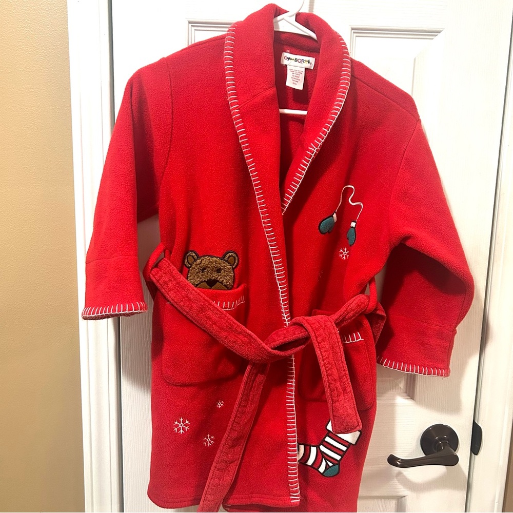 Vintage Gymboree Christmas Winter Bath Robe Kids M/L Stocking, Bear Fleece 90s